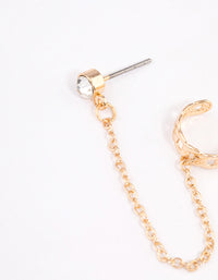 Gold Chainlink Cuff & Diamante Chain Earrings - link has visual effect only