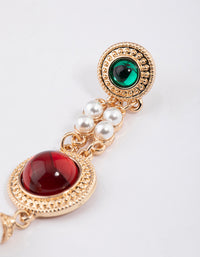 Gold Stone Pearly Drop Earrings - link has visual effect only