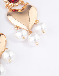 Gold Stone Heart Pearl Drop Earrings - link has visual effect only