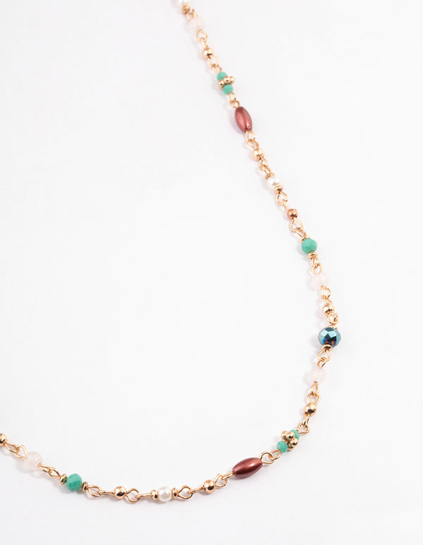 Gold Mixed Facet Beaded Long Necklace