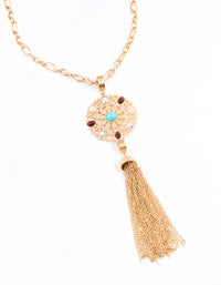 Gold Mixed Stone Disc Necklace - link has visual effect only