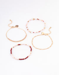 Gold Mixed Bead & Pearl Chain Bracelet 4-Pack - link has visual effect only