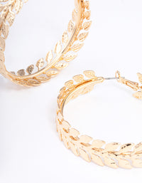 Gold Hammered Leaf Wrapped Hoop Earrings - link has visual effect only