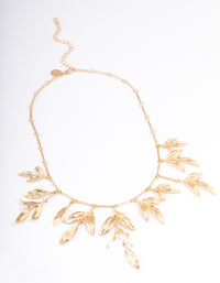 Gold Dainty Leaf & Pearl Necklace - link has visual effect only