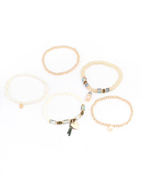 Gold Mixed Shape Beaded Stretch Bracelet Pack - link has visual effect only