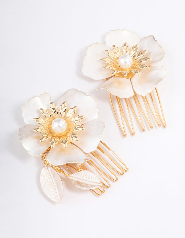 Gold Pearl Flower Comb Pack