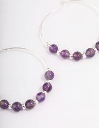 Silver Amethyst Mixed Beaded Hoop Earrings - link has visual effect only