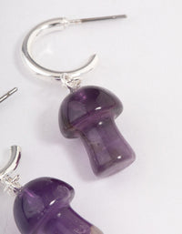 Silver Amethyst Moon & Mushroom Huggie Hoop Earrings - link has visual effect only