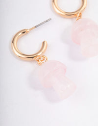 Gold Rose Quartz Moon & Mushroom Huggie Earrings - link has visual effect only