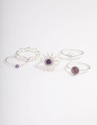 Silver Amethyst Cluster Chain Ring Pack - link has visual effect only