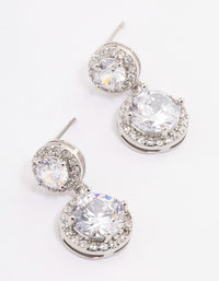 Silver Double Halo Round Drop Earrings - link has visual effect only