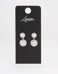 Silver Double Halo Round Drop Earrings - link has visual effect only