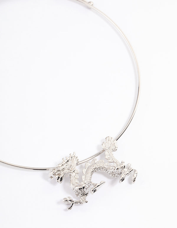 Rhodium Wire Dragon Necklace