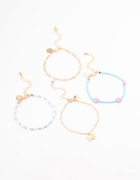 Gold Flower Butterfly Anklet 4-Pack - link has visual effect only