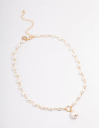 Gold Plated Freshwater Pearl Station Drop Necklace - link has visual effect only