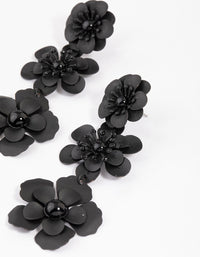 Coated Black Triple Diamante Flower Drop Earrings - link has visual effect only