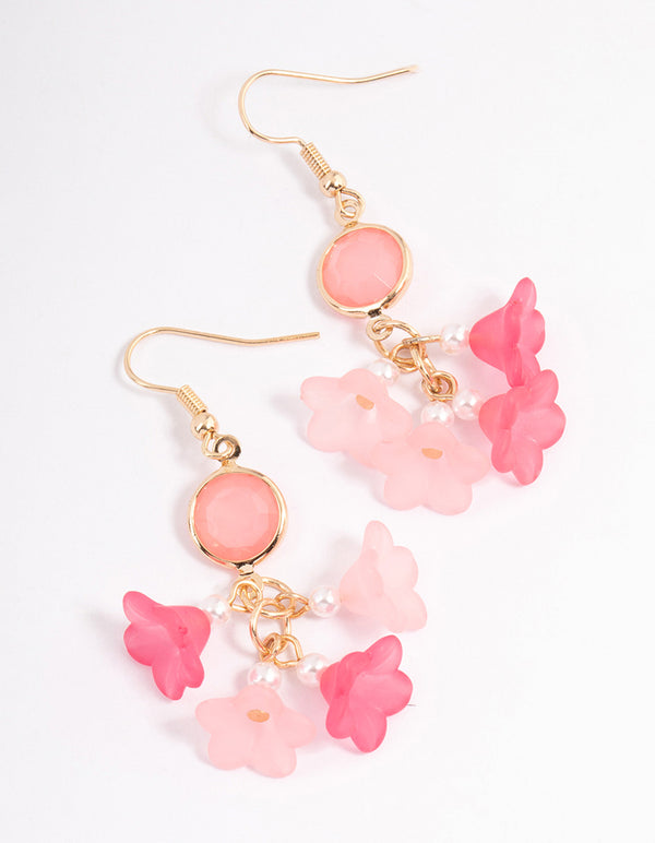 Pink Marquise Pearl & Flower Drop Earrings