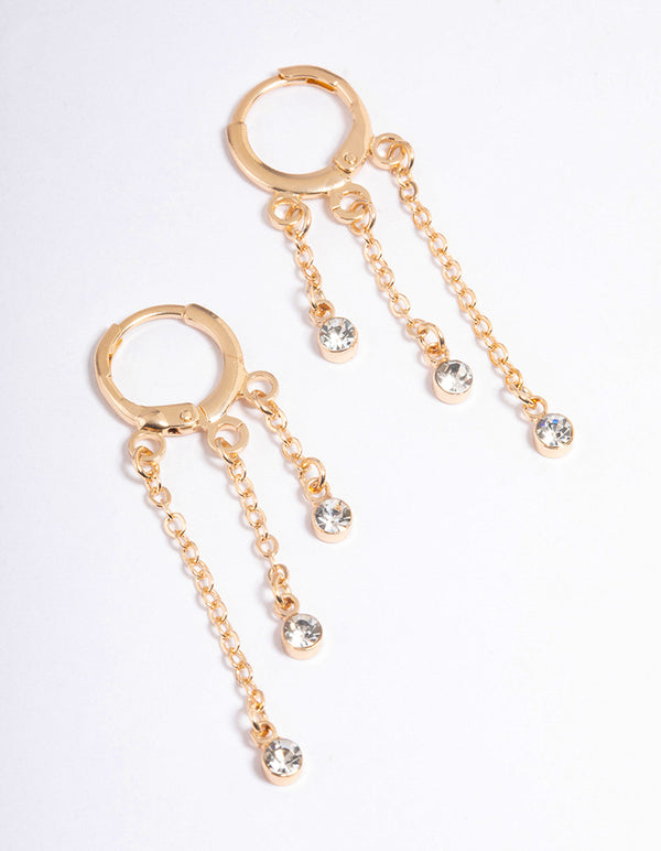 Gold Graduating Diamante Chain Huggie Earrings