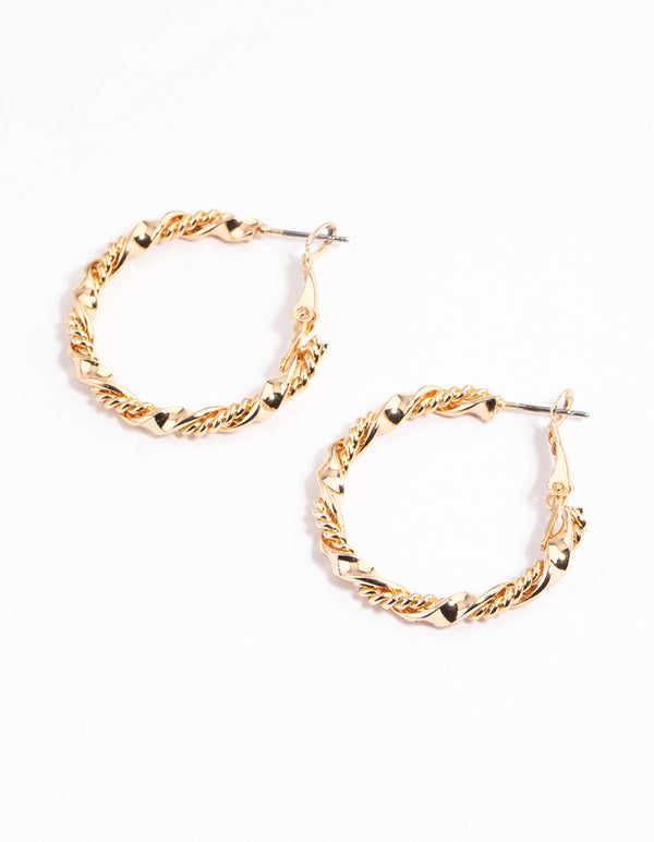 Gold Mixed Double Twisted Hoop Earrings