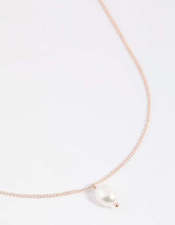 Rose Gold Freshwater Pearl Drop Necklace