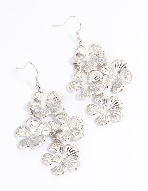 Silver Daisy Cluster Drop Earrings