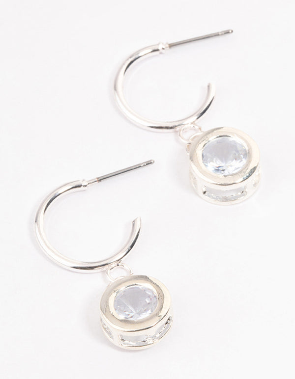 Silver Simple Round Diamante Huggie Earrings