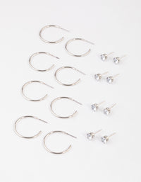 Rhodium Classic Diamante & Hoop Earrings 8-Pack - link has visual effect only