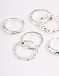 Silver Plain & Molten Twisted Ring 8-Pack - link has visual effect only