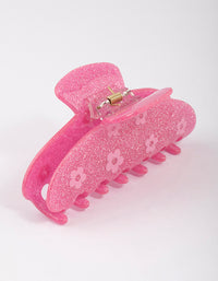 Acrylic Pink Glitter Flower Claw Clip - link has visual effect only