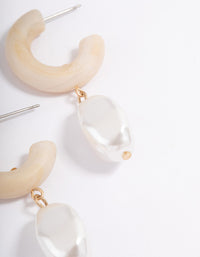 Gold Thick Hoop Pearl Drop Earrings - link has visual effect only