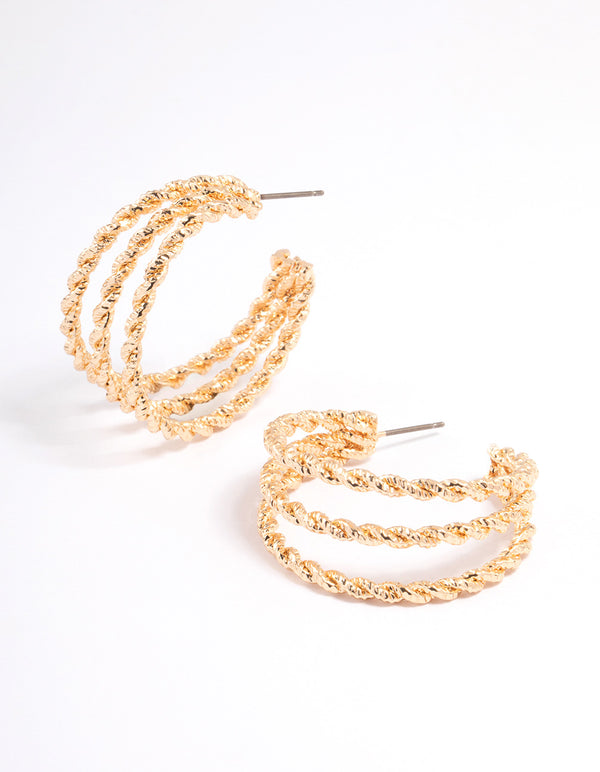 Gold Twisted Triangle Hoop Earrings