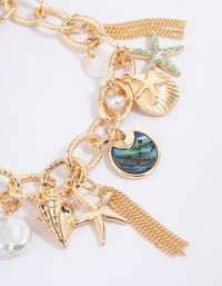 Gold Multi-Charm Bracelet - link has visual effect only