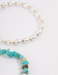 Gold Pearl & Turquoise Chip Stretch Bracelet Pack - link has visual effect only