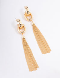 Gold Loop Link Tassel Drop Earrings - link has visual effect only