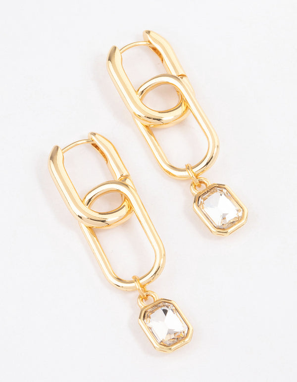 Gold Plated Open Oval Radiant Drop Earrings