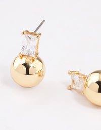 Gold Plated Cubic Zirconia Baguette & Ball Stud Earrings - link has visual effect only