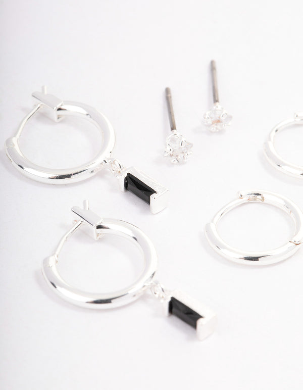 Silver Plated Cubic Zirconia Huggie Earrings Pack