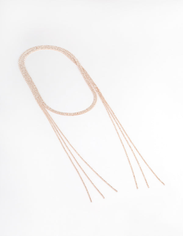 Rose Gold Triple Row Cupchain Scarf Necklace