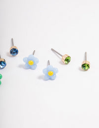 Green & Blue Flower Stud Earrings 4-Pack - link has visual effect only