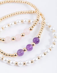 Gold Pearl & Amethyst Stretch Bracelet Pack - link has visual effect only