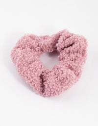 Pink Teddy Material Hair Scrunchie - link has visual effect only