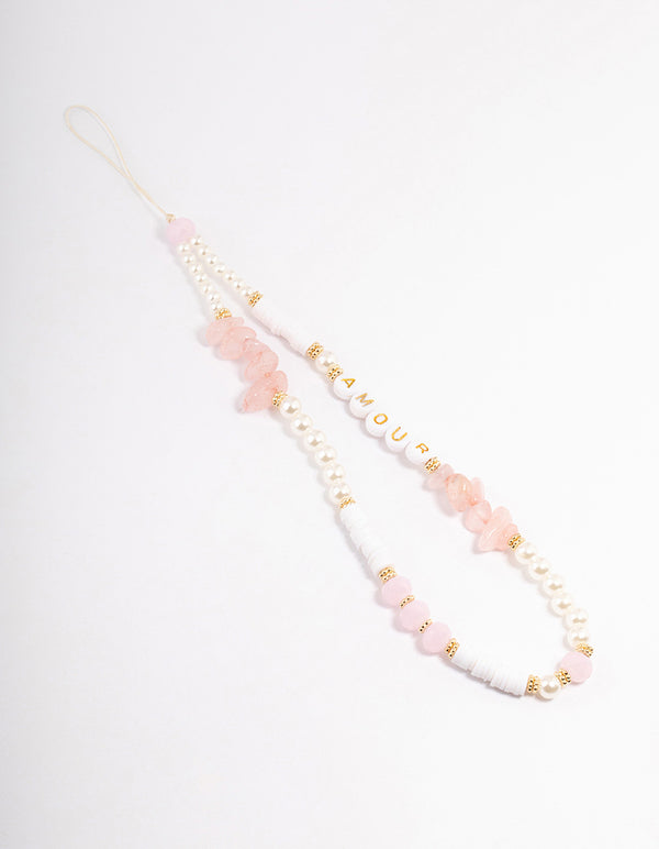 Mixed Bead & Rose Quartz Phone Strap