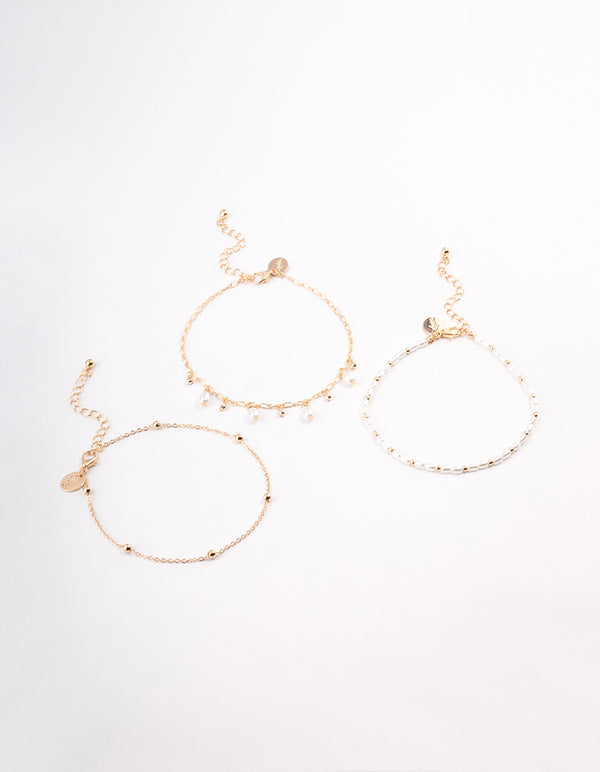 Gold Station Pearl & Diamante Anklet Pack