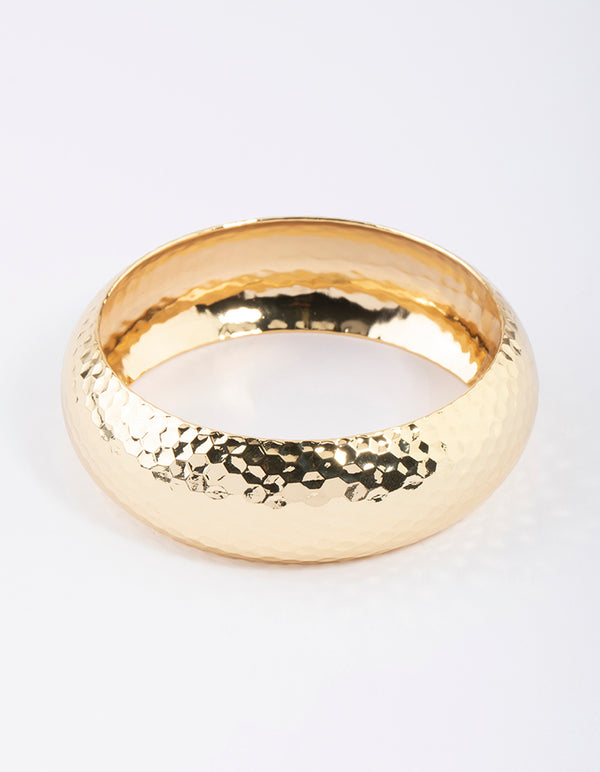 Gold Plated Brass Thick Basic Hammered Bangle