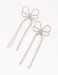 Silver Big Bow Diamante Drop Earrings - link has visual effect only