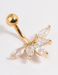 Gold Plated Surgical Steel Cubic Zirconia Marquise Fan Belly Ring - link has visual effect only