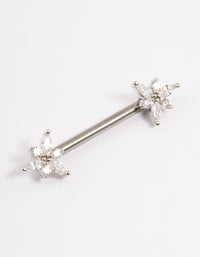 Titanium Cubic Zirconia Flower Nipple Bar - link has visual effect only