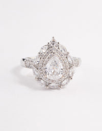 Silver Flare Pear Cubic Zirconia Ring - link has visual effect only