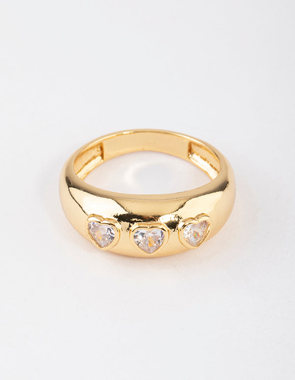 Gold Plated Triple Heart Cubic Zirconia Ring