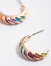 Gold Twisted Enamel Hoop Earrings - link has visual effect only